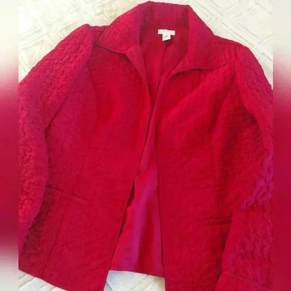 Chico's Holiday Jacket, Beautiful Texture, Deep Red Size 0, *see description*